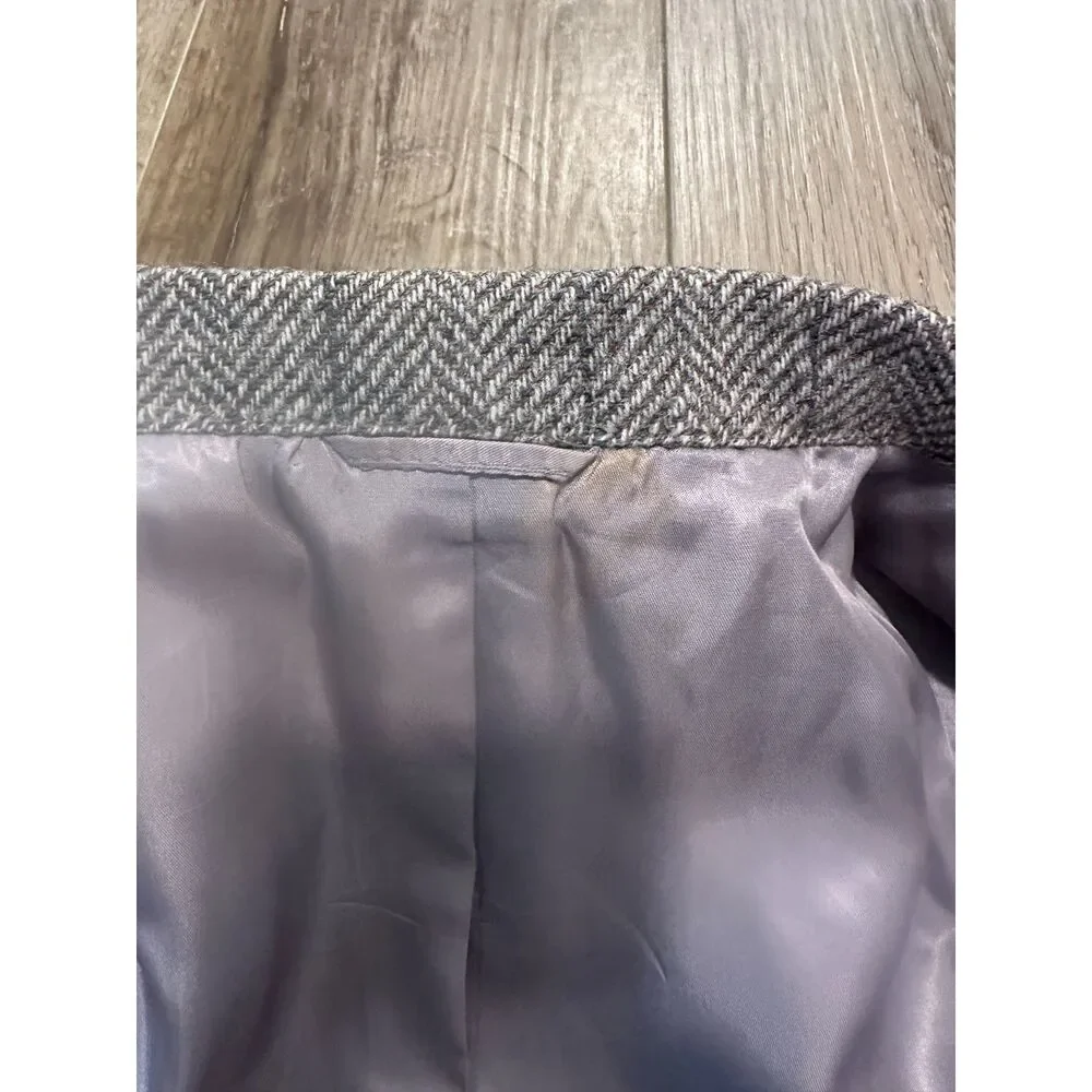 Vintage Mens Wool Herringbone Tweed Blazer Sport Coat USA Made Gray Size 44R